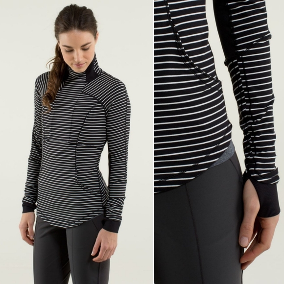 Lululemon Base Runner 1/2 Zip in Parallel Stripe Black White / Black - Picture 1 of 16